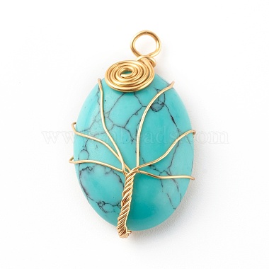 Natural & Synthetic Gemstone Wire Wrapped Pendants(PALLOY-JF00744)-3