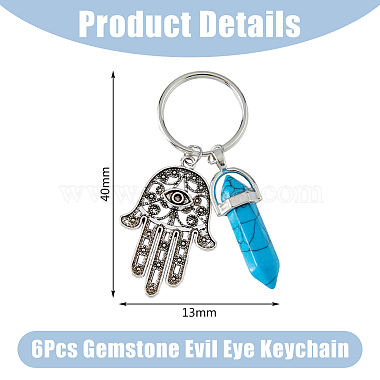 6Pcs 6 Style Alloy Hamsa Hand/Hand of Miriam Pendant Keychain(AJEW-DC0001-35)-2