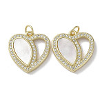 Brass Micro Pave Cubic Zirconia Pendants, Cadmium Free & Lead Free, with Shell, Heart, Real 18K Gold Plated, 19x18x3mm, Hole: 3mm(KK-G485-34E-G)