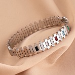 304 Stainless Steel Rhinestone Bangles for Women, Rectangle, Platinum, Inner Diameter: 2-3/8 inch(5.9cm)(FS-WG0E488-02)