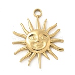 304 Stainless Steel Pendants, Sun Charm, Golden, 29.5x24x3mm, Hole: 2.5mm(STAS-I322-06G-01)
