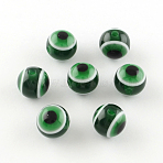 Round Evil Eye Resin Beads, Dark Green, 6x5mm, Hole: 1.8~2mm(RESI-R159-6mm-09)