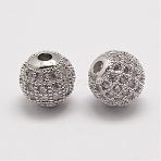 Brass Micro Pave Cubic Zirconia Beads, Round, Platinum, 8.5x8mm, Hole: 1.5mm(ZIRC-E110-05P)