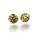 Tibetan Style Alloy Beads, Round with Floral Pattern, Antique Golden, 5mm, Hole: 1.4mm, about 2941pcs/1000g(AL-CBA3B63-15AG)