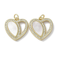 Brass Micro Pave Cubic Zirconia Pendants, with Shell, Heart, Real 18K Gold Plated, 19x18x3mm, Hole: 3mm(KK-G485-34E-G)