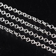 Iron Rolo Chains, Belcher Chain, with Spool, Unwelded, Lead Free, Silver, 2x1mm, about 328.08 Feet(100m)/roll(CH-S066-S-LF)