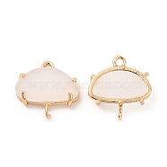 K9 Glass Connector Charms, Half Round Links, with Light Gold Tone Brass Findings, Faceted, White Opal, 18x18.5x6mm, Hole: 1.8mm(KK-E071-24KCG-03)