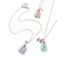 3Pcs 3 Style Heart & Crab & Star Alloy Pendant Necklaces Set, Glass Chips Wish Bottle Necklaces, Mixed Color, 17.91 inch(45.5cm), 1Pc/style(NJEW-FZ00024)