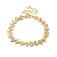 Clear Cubic Zirconia Heart Link Chain Bracelet, Rack Plating Brass Jewelry for Women, Lead Free & Cadmium Free, Long-Lasting Plated, Real 18K Gold Plated, 6-7/8 inch(17.5cm)(BJEW-A132-07G)