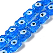 Handmade Evil Eye Lampwork Beads Strands, Oval, Royal Blue, 13~14x9.5~10x5~6mm, Hole: 1.4mm, about 28pcs/strand, 14.88 inch(37.8cm)(LAMP-G154-02B)