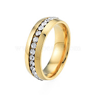 Crystal Rhinestone Flat Finger Ring, 201 Stainless Steel Jewelry for Women, Light Gold, Inner Diameter: 17mm(RJEW-N043-11LG)