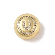 Rack Plating Brass & Cubic Zirconia Pendants, Cadmium Free & Lead Free, Long-Lasting Plated, Flat Round with Letter, Letter U, 13x7mm, Hole: 4x3mm(KK-Z047-07G-U-RS)