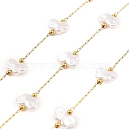 Ion Plating(IP) 304 Stainless Steel Paperclip Chains, Soldered, with ABS Imitation Pearl Beads, Real 18K Gold Plated, Real 18K Gold Plated, 7x10x3.5mm, about 16.40 Feet(5m)/Roll(CHS-P018-04C-G)