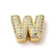 Brass Micro Pave Clear Cubic Zirconia Charms, Real 18K Gold Plated, Letter W, 10.5~13.5x3.5~14x5mm, Hole: 1.8~2x1.8~2.5mm(ZIRC-C009-01G-W)