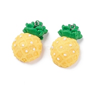 (Defective Closeout Sale: White Spot Shed)Handmade Polymer Clay Pendants, with Iron Findings, Pineapple, Platinum, Yellow, 33.5x22x11mm, Hole: 2mm(CLAY-XCP0001-40)