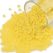 TOHO Round Seed Beads, Japanese Seed Beads, Frosted, (902F) Canary Yellow Pearl Matte, 11/0, 2.2mm, Hole: 0.8mm, about 1110pcs/10g(X-SEED-TR11-0902F)