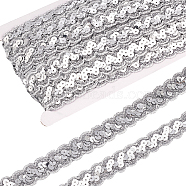 Sparkle Wave Pattern Metallic Polyester Lace Ribbon, with Paillette, Clothing Accessories, Silver, 3/4 inch(19mm), about 14.22 Yards(13m)/pc(OCOR-WH0047-73A-01)