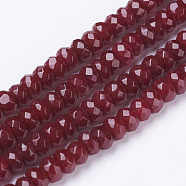 Natural Malaysia Jade Beads Strands, Dyed, Faceted, Rondelle, Cerise, 4x3mm, Hole: 1mm, 116pcs/strand, 13.7 inch(35cm)(X-G-D165-B-02)