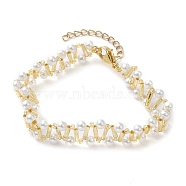 Imitated Pearl Acrylic & Glass Beaded Bracelets with 304 Stainless Steel Lobster Claw Clasps for Women, Golden, 6-3/4 inch(17cm)(BJEW-JB10199-01)