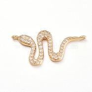 Brass Micro Pave Clear Cubic Zirconia Links connectors, Snake, Golden, 13x26x2mm, Hole: 1mm(ZIRC-L085-72G)