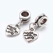 Alloy European Dangle Charms, Heart, Antique Silver, 22mm, Hole: 5mm(X-PALLOY-JF00001-15)