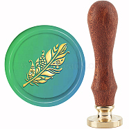 Brass Wax Seal Stamp with Handle, for DIY Scrapbooking, Feather Pattern, 89x30mm(AJEW-WH0184-1101)