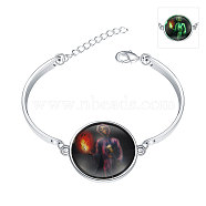 Halloween Torch Luminous Bracelets, Silver Color Plated Zinc Alloy and Glass, Fluorescent Green, 150mm(BJEW-BB14743)