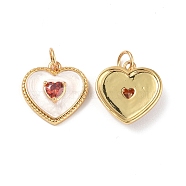 Brass Pendants, with Cerise Glass & Enamel, with Jump Rings, Heart Charms, Real 18K Gold Plated, 14.5x14.5x3.5mm, Hole: 3.4mm(KK-E068-VF339)