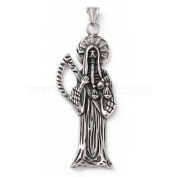 304 Stainless Steel Pendants, with 201 Stainless Steel Snap on Bails, God of Death Charm, Antique Silver, 74.5x30x3.5mm, Hole: 9.5x5mm(STAS-A083-05AS)