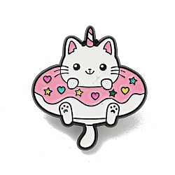 Donut Theme Cartoon Alloy Brooches, Enamel Pins, Cat Shape, 31.5x29mm(JEWB-A025-03A)