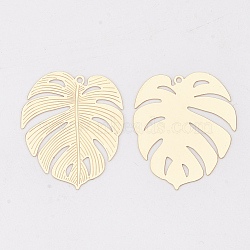 Brass Pendants, Tropical Leaf Charms, Etched Metal Embellishments, Long-Lasting Plated, Monstera Leaf, Light Gold, 29.5x25x0.3mm, Hole: 1.2mm(X-KKC-S001-018KC)