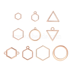 10Pcs Alloy Open Back Bezel Pendants and Links, Filling Accessories, for Epoxy Resin, Resin Jewelry Making, Mixed Shapes, Rose Gold, 10~22x10~22mm(PALLOY-YWC0002-01RG)