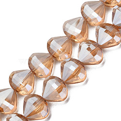 Electroplate Transparent Glass Beads Strands, Faceted, Teardrop, BurlyWood, 10.5x12x6.5mm, Hole: 1mm, about 60pcs/strand, 25.59 inch(65cm)(EGLA-N002-36-F01)