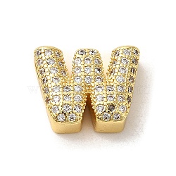 Brass Micro Pave Clear Cubic Zirconia Charms, Real 18K Gold Plated, Letter W, 10.5~13.5x3.5~14x5mm, Hole: 1.8~2x1.8~2.5mm(ZIRC-C009-01G-W)