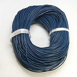 Cowhide Leather Cord, Leather Jewelry Cord, Jewelry DIY Making Material, Round, Dyed, Marine Blue, 2mm(WL-2MM-A33)