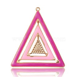 Light Gold Plated Iron Enamel Pendants, Triangle Big Pendants, Deep Pink, 68x59x3mm, Hole: 2mm(IFIN-J054-01KCG)