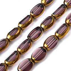 Electroplate Glass Beads Strands, Edge Plated, Oval, Old Rose, 7x4.5x4mm, Hole: 0.8mm, about 50pcs/strand, 13.07~13.15 inch(33.2~33.4cm)(EGLA-N008-015B)