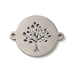 304 Stainless Steel Connector Charms, Flat Round with Tree of Life Links, Stainless Steel Color, 19.5x15.5x1mm, Hole: 1.5mm(STAS-D013-02B-P)