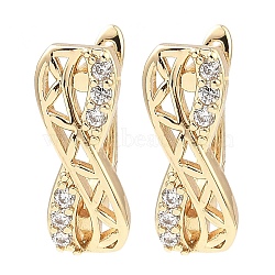 Brass Micro Pave Cubic Zirconia Hoop Earring, Hollow Infinity, Light Gold, 17x6.5x10.5mm(EJEW-D078-31KCG)