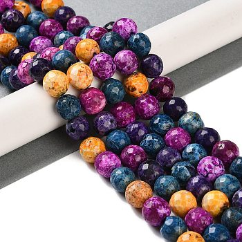 Natural Fire Crackle Agate Beads Strands, Dyed & Heated, Faceted, Round, Mixed Color, 10mm, Hole: 0.8mm, about 37pcs/strand, 14''(35.5cm)