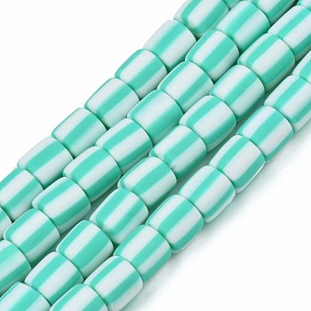Handmade Polymer Clay Bead Strands, Column, Turquoise, 6x6mm, Hole: 1.5mm, about 63pcs/strand, 15.55 inch~15.94 inch(39.5~40.5cm)