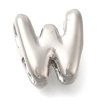 304 Stainless Steel Slide Charms, Stainless Steel Color, Letter W, 8x8x4.5mm, Hole: 3x1.5mm