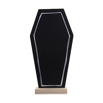 Halloween Coffin Chalkboard Signs with Wood Base Stand, Message Boards, for Resetaurant, Hotel, Bar Tabletop, Black, 150x75x35mm