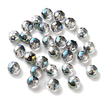 Electroplate Glass Beads, Half Rainbow Plated, Faceted, Rondelle, Olive Drab, 10x6mm, Hole: 1.5mm