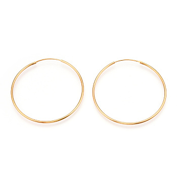 925 Sterling Silver Earring Hoop, with 925 Stamp, Real 18K Gold Plated, 50.5mm, Pin: 0.8mm