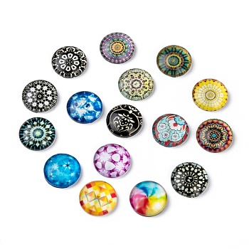Mosaic Printed Glass Half Round/Dome Cabochons, Mixed Color, 16x5mm