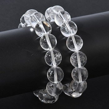 Natural Quartz Crystal Round Beaded Stretch Bracelets, Inner Diameter: 2.19 inch(5.55cm), bead: 12.5mm
