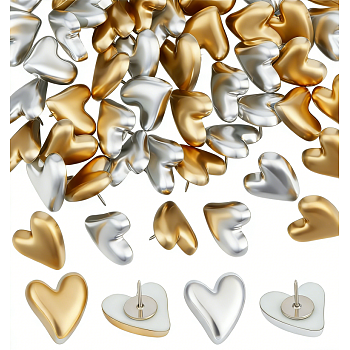 50Pcs 2 Colors Opaque Resin Heart Drawing Pins, with Iron Findings, Platinum, Mixed Color, 15mm, 25pcs/color