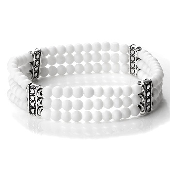 Round Natural White Jade & Alloy Multi-Strand Beaded Stretch Bracelets for Women Men