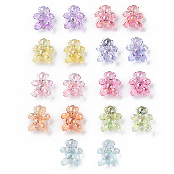 Transparent Acrylic Beads, AB Color Plated, Bear, Mixed Color, 16x13x8.5mm, Hole: 2mm